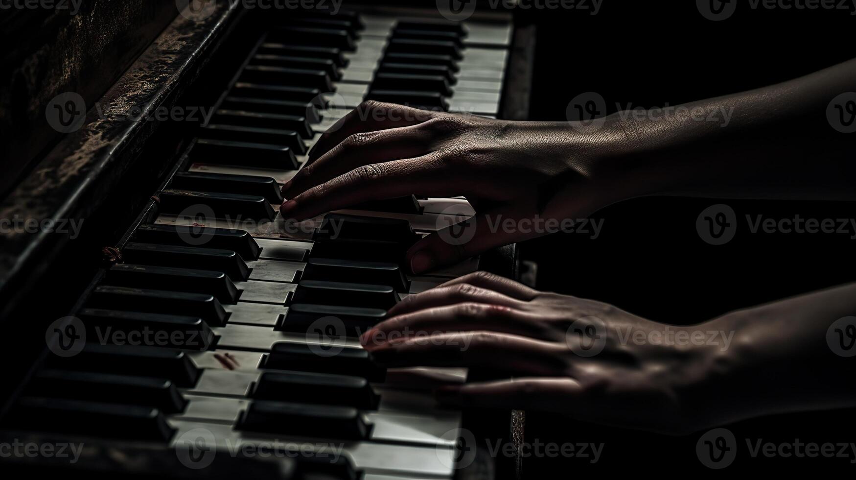 . . Music retro vintage piano with hands. Inspiration melody. Graphic Art Illustration. photo