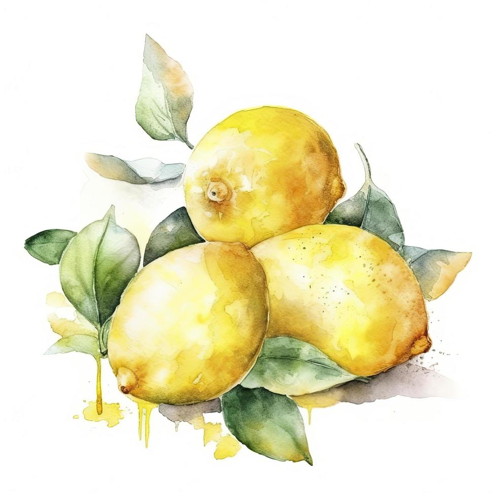 watercolor painting of four lemons on white background, Generate Ai photo