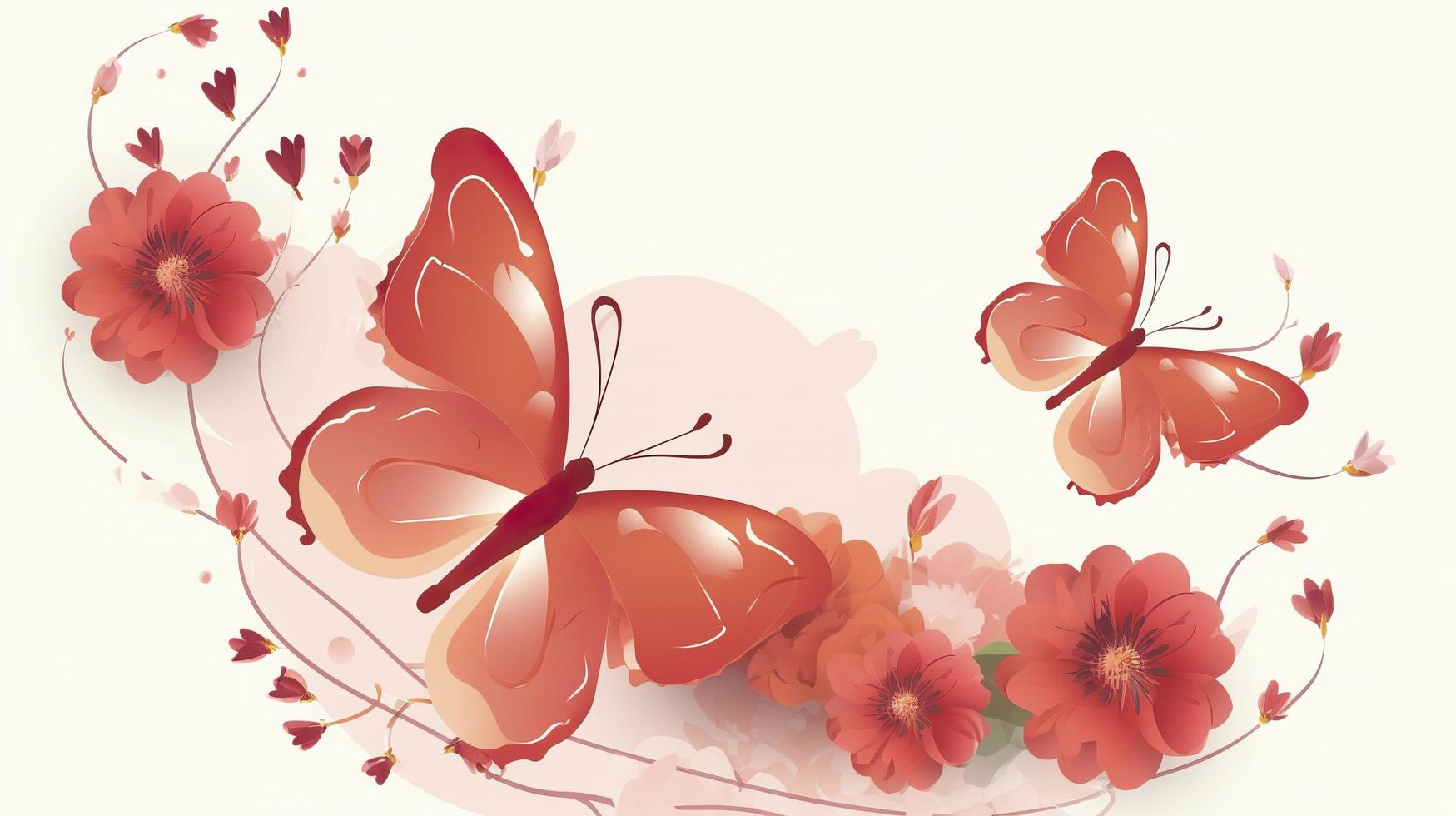 Free  mothers day  with blooming flowers and butterflies, generat ai photo