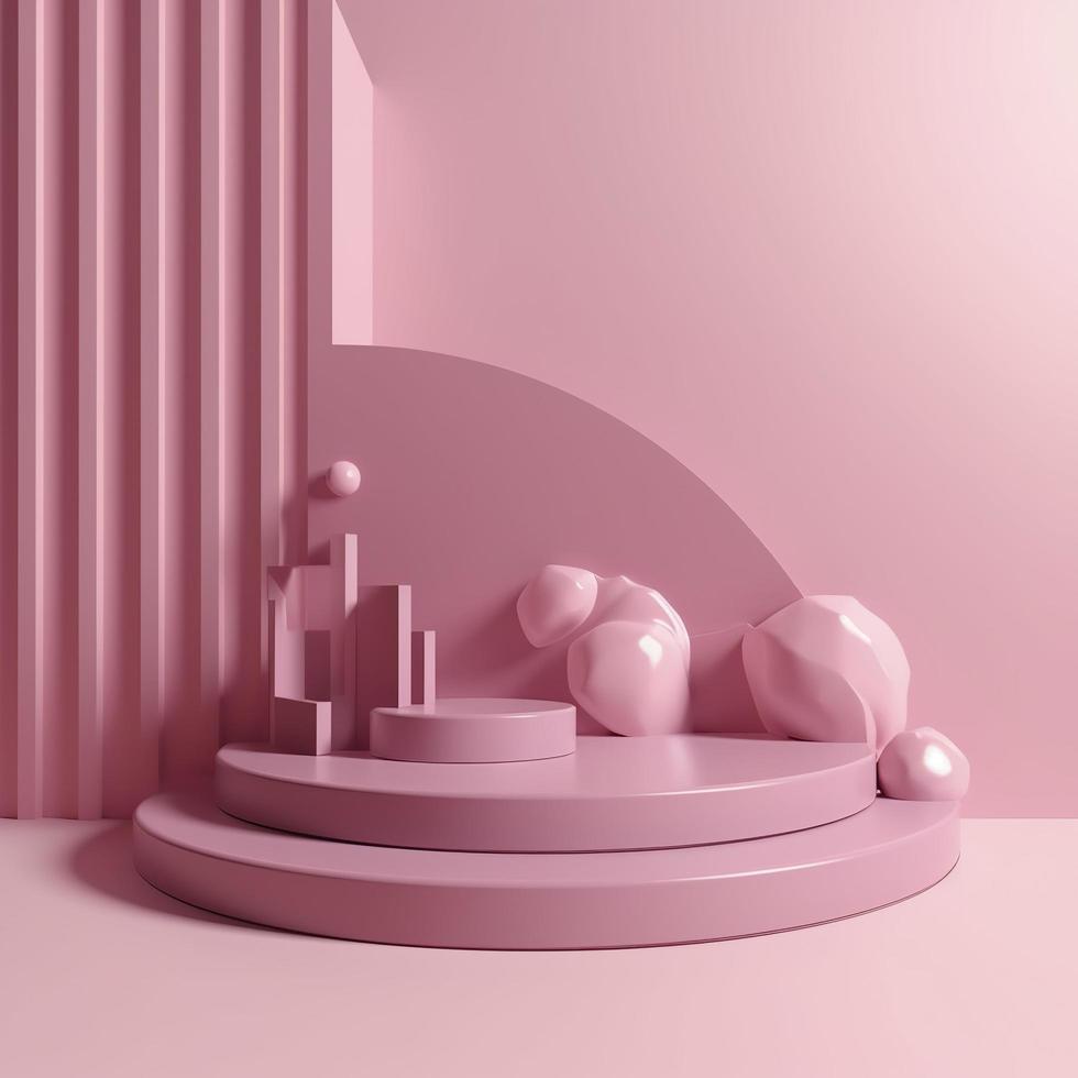 Create a mockup of your product on this abstract pink background, with a 3D model of the stage podium included, generat ai photo