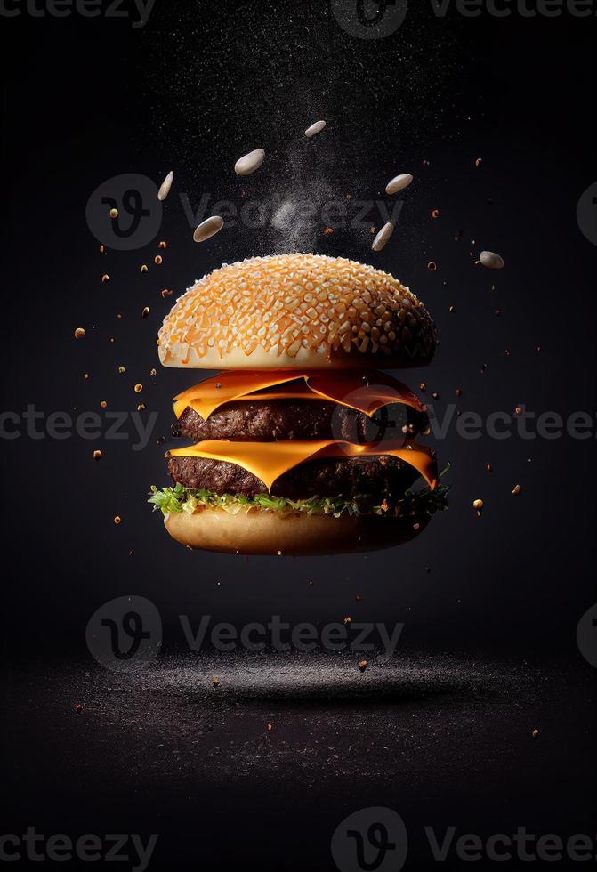 Hot and Fresh tasty delicious grilled hamburger. photo