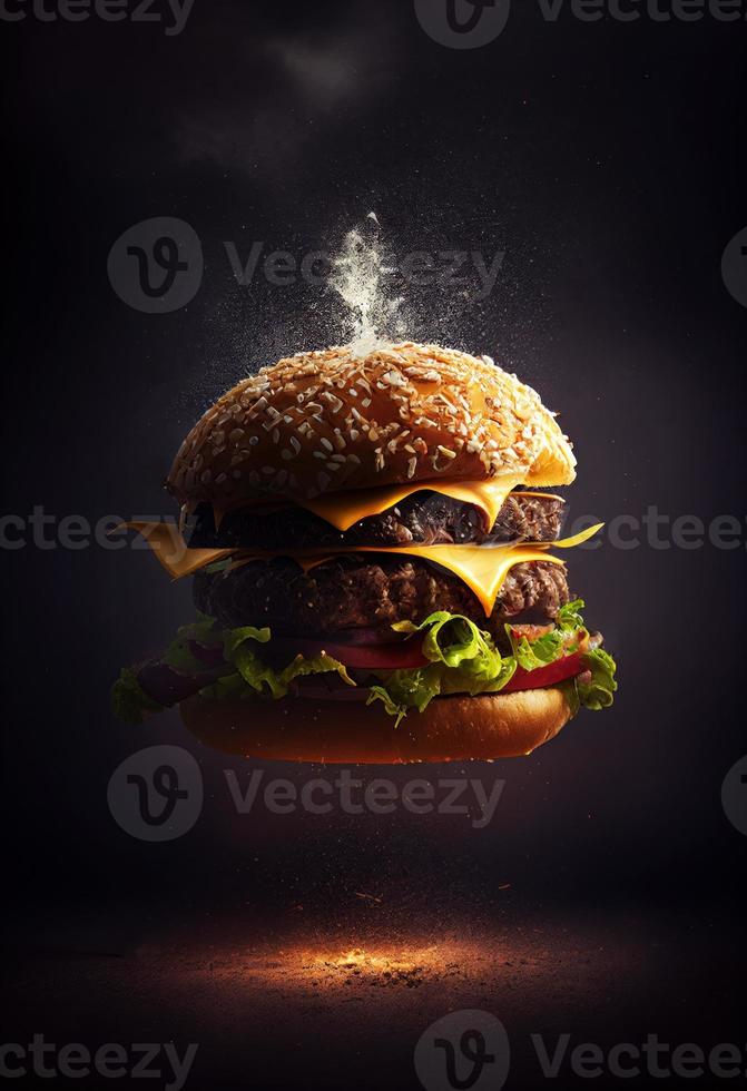 Hot and Fresh tasty delicious grilled hamburger. photo