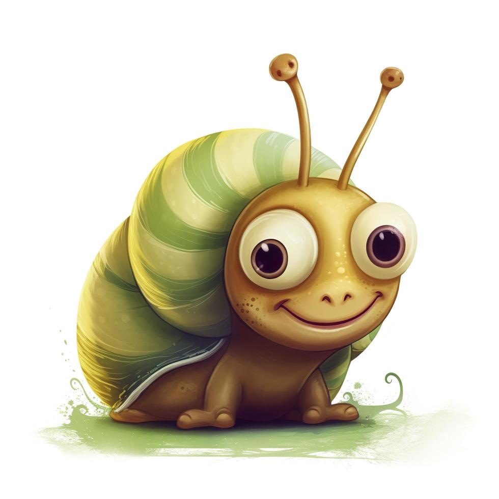 drawn cartoon cute funny snail white background, high quality, minimalism, generat ai photo