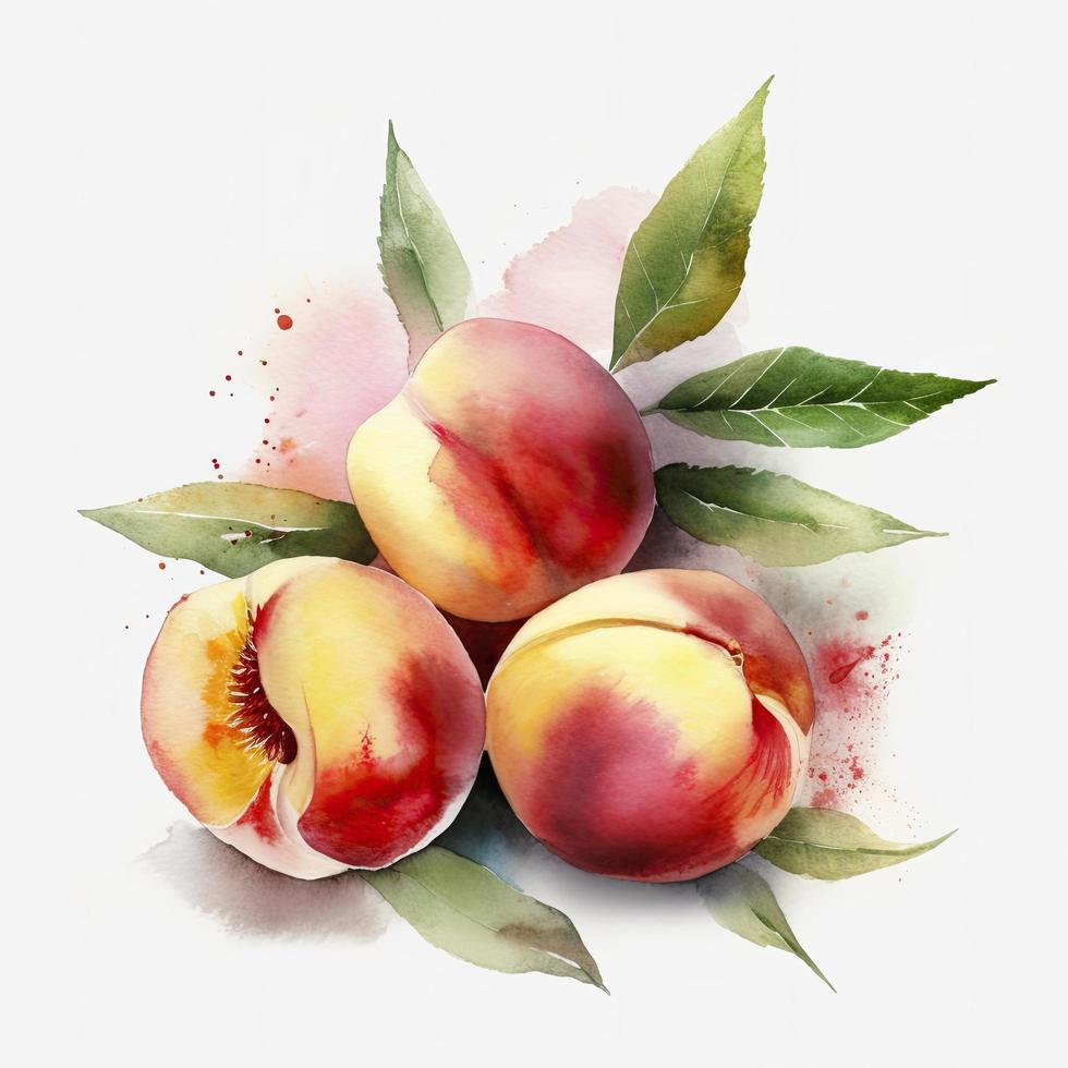 watercolor peaches design, watercolor art, Generate Ai photo