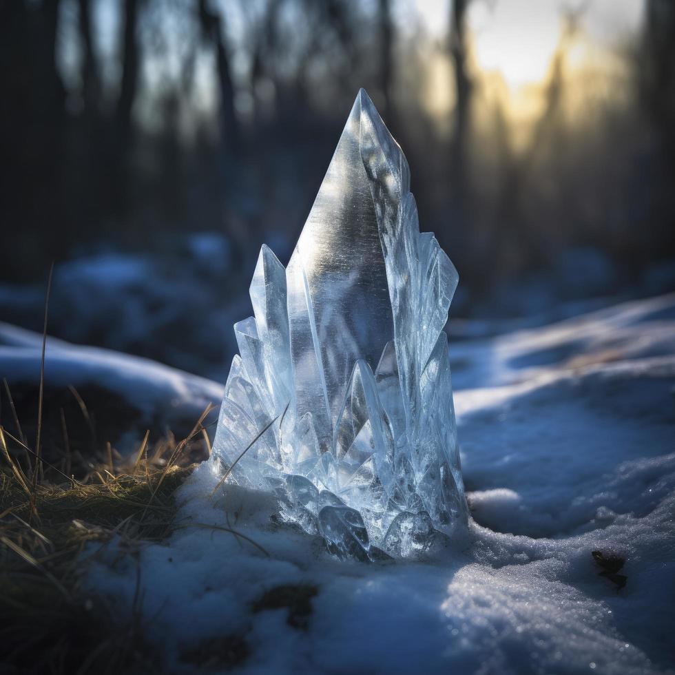 icernunnos congelado en un bloquear de hielo, cristal casco, retroiluminado, generar ai foto