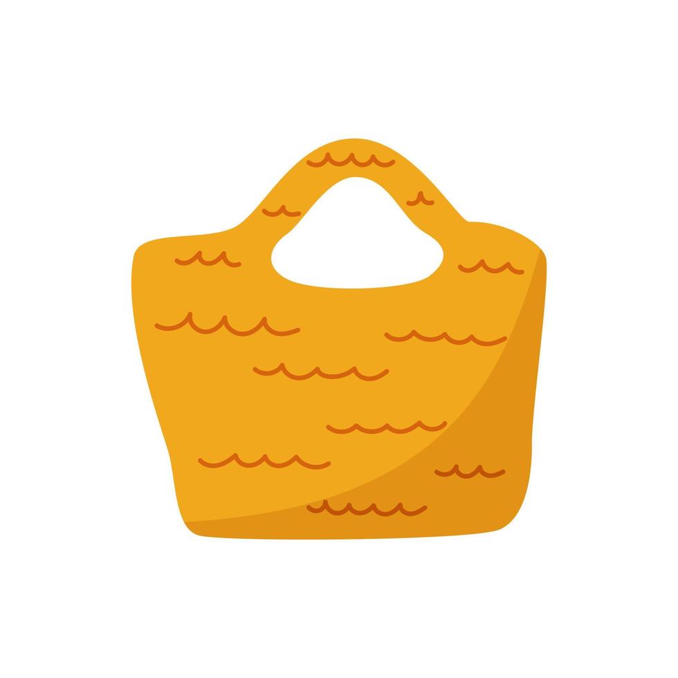 mano dibujado De las mujeres mimbre bolso para playa, aislado en blanco antecedentes. para playa cosas. de moda hembra accesorio para recreación, vacaciones, yendo a arenoso playa. vector ilustración