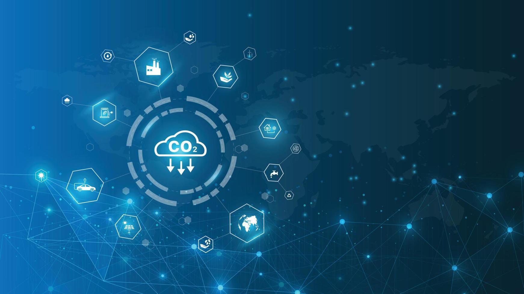 reducir co2 emisiones a límite global calentamiento inferior co2 niveles con sostenible desarrollo de renovable energía, plantando árbol, y verde energía a detener clima cambiar. vector