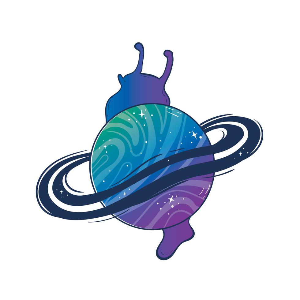 Mystical snail slug with a space planet instead of a shell-house. vector