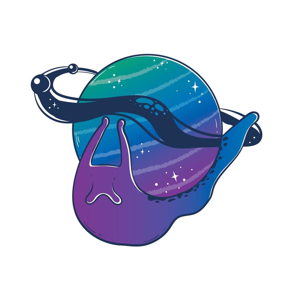 Mystical snail slug with a space planet instead of a shell-house. vector