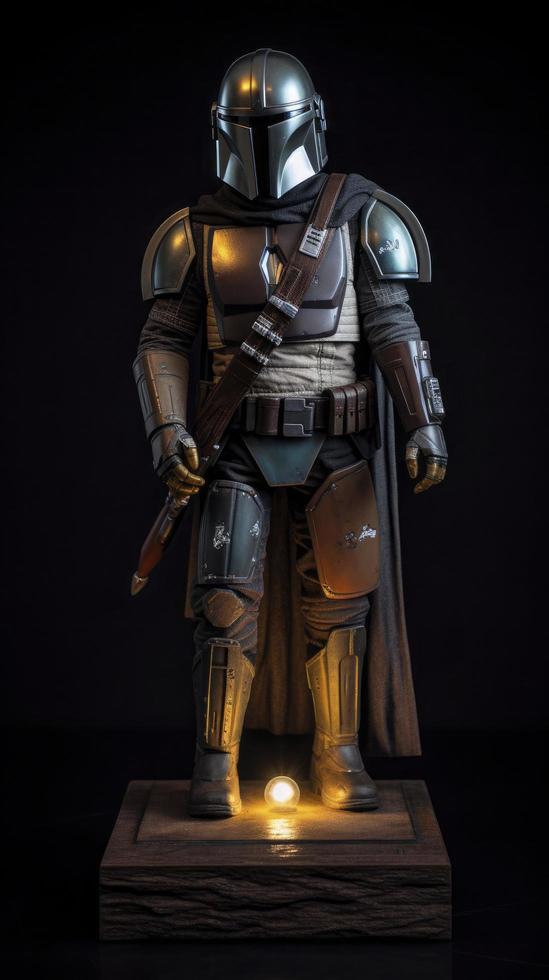 full body of Mandalorian, ambient light, Generate Ai photo