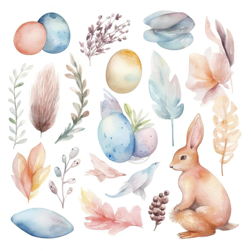 A set of vector watercolor Easter elements in pastel colors, Generate Ai photo