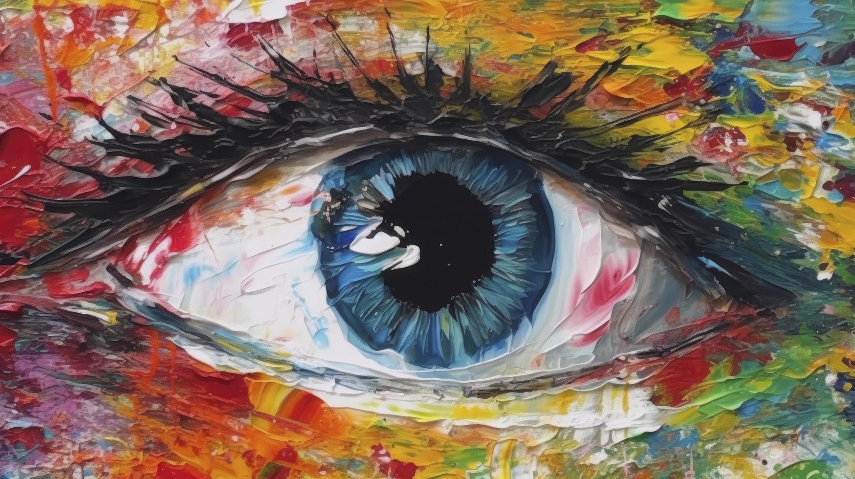 Oil painting. Conceptual abstract picture of the eye. Oil painting in colorful colors, Generate Ai photo