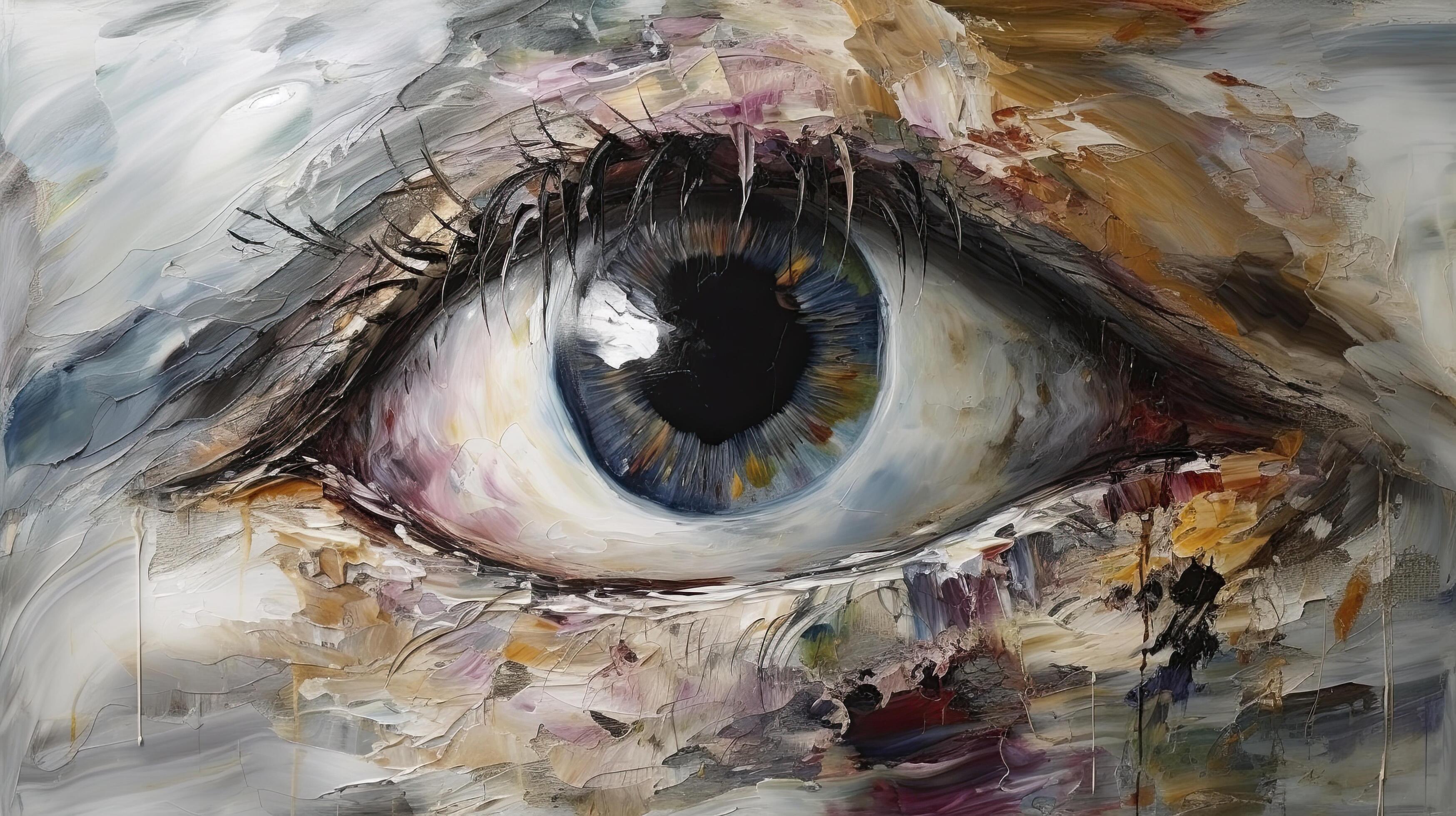 Oil painting. Conceptual abstract picture of the eye. Oil painting in