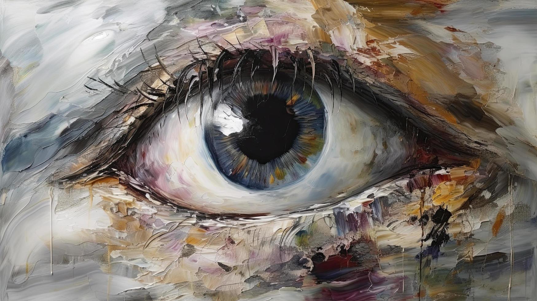 Oil painting. Conceptual abstract picture of the eye. Oil painting in colorful colors, Generate Ai photo