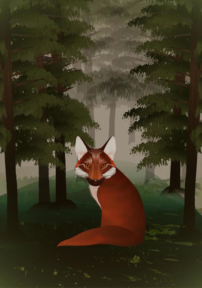 Fox looking for prey on the hill vector