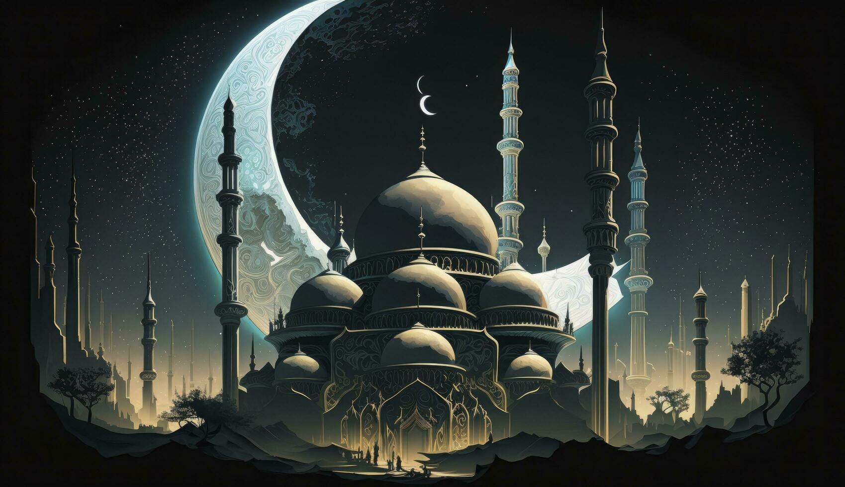 3d illustration of amazing architecture design of muslim mosque ramadan concept, illustration of amazing architecture design of muslim mosque ramadan concept, Generate Ai photo
