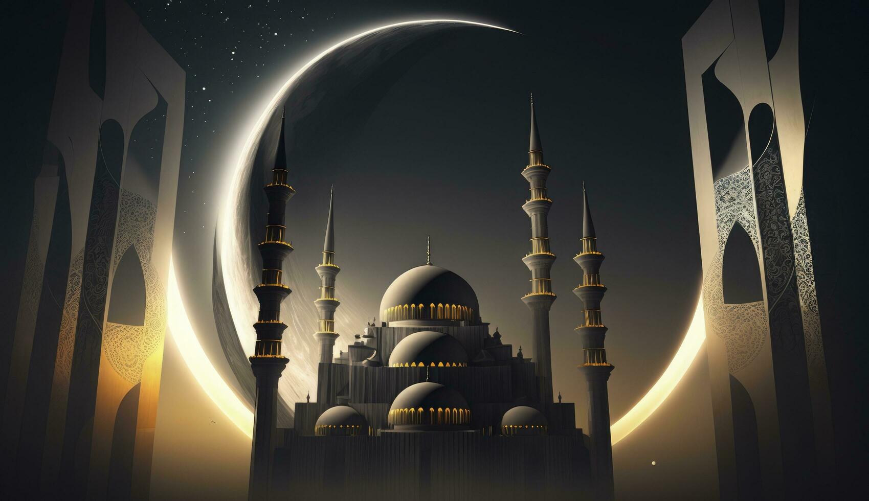 3d illustration of amazing architecture design of muslim mosque ramadan concept, illustration of amazing architecture design of muslim mosque ramadan concept, Generate Ai photo
