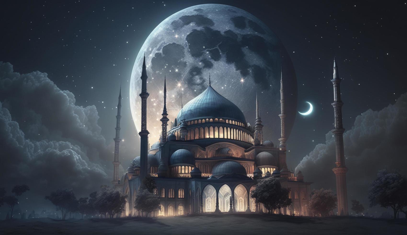 3d illustration of amazing architecture design of muslim mosque ramadan concept, illustration of amazing architecture design of muslim mosque ramadan concept, Generate Ai photo