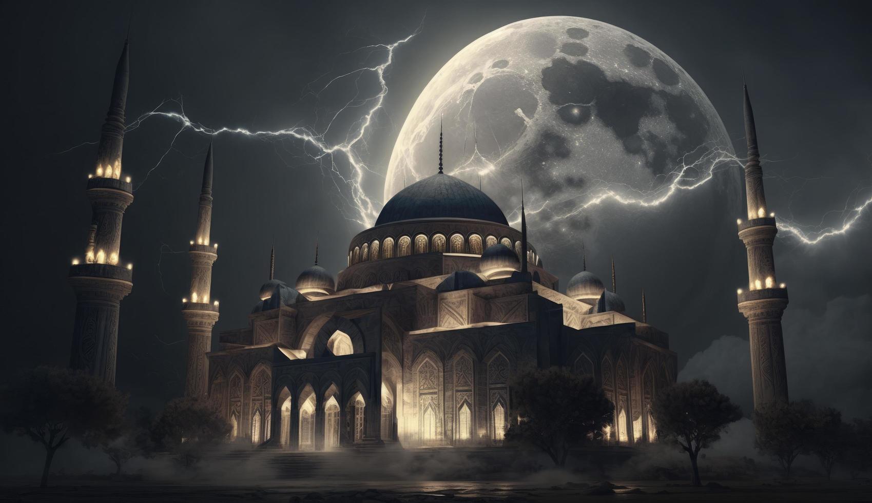 3d illustration of amazing architecture design of muslim mosque ramadan concept, illustration of amazing architecture design of muslim mosque ramadan concept, Generate Ai photo