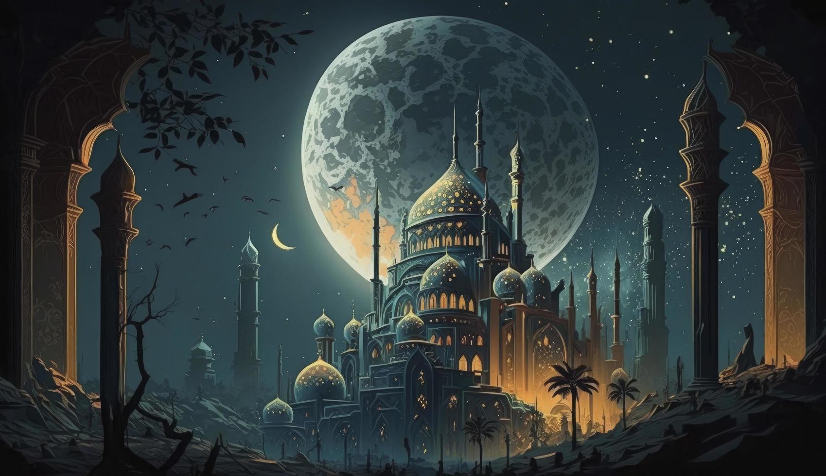 3d illustration of amazing architecture design of muslim mosque ramadan concept, illustration of amazing architecture design of muslim mosque ramadan concept, Generate Ai photo