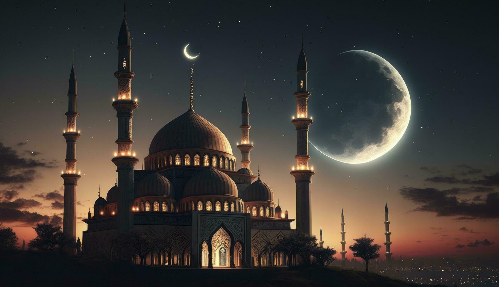 amazing architecture design of muslim mosque ramadan concept, illustration of amazing architecture design of muslim mosque ramadan concept, Generate Ai photo