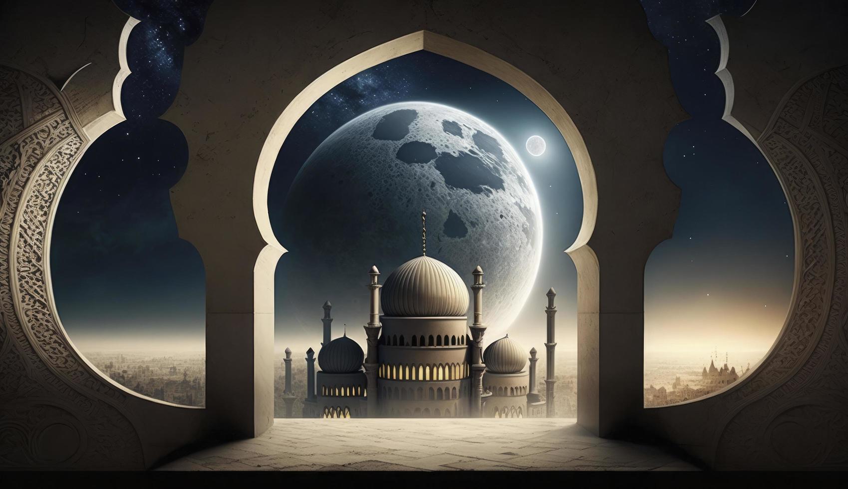 3d illustration of amazing architecture design of muslim mosque ramadan concept, illustration of amazing architecture design of muslim mosque ramadan concept, Generate Ai photo