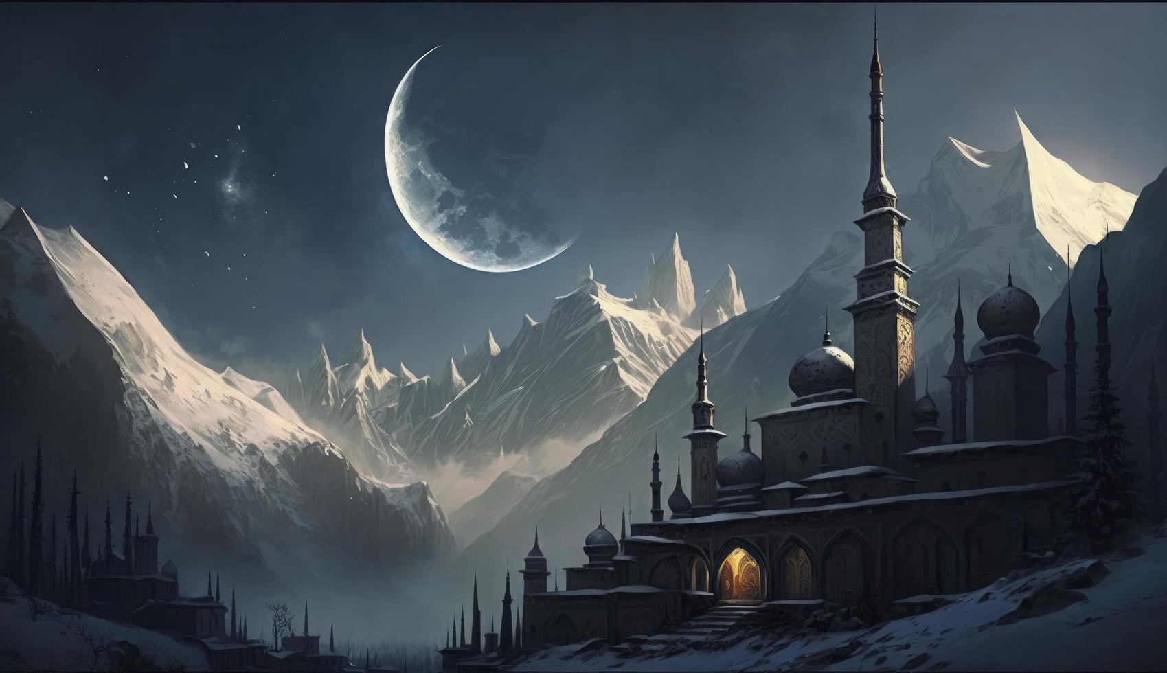 3d illustration of amazing architecture design of muslim mosque ramadan concept, illustration of amazing architecture design of muslim mosque ramadan concept, Generate Ai photo