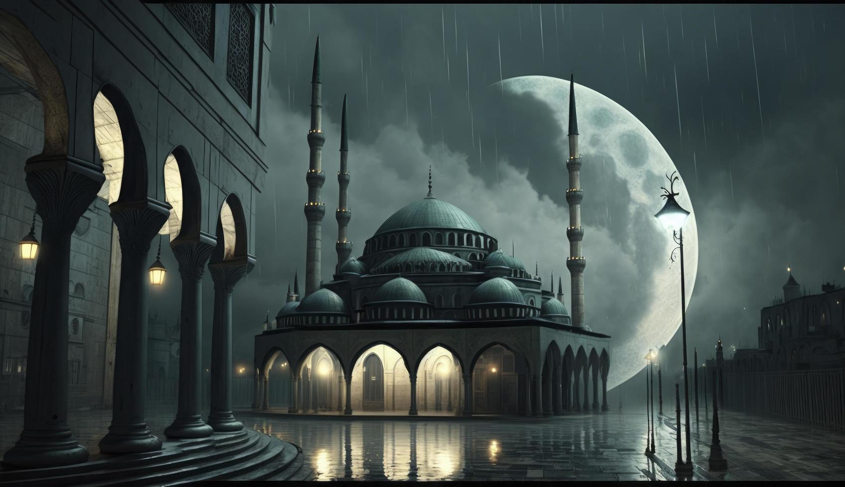 3d illustration of amazing architecture design of muslim mosque ramadan concept, illustration of amazing architecture design of muslim mosque ramadan concept, Generate Ai photo