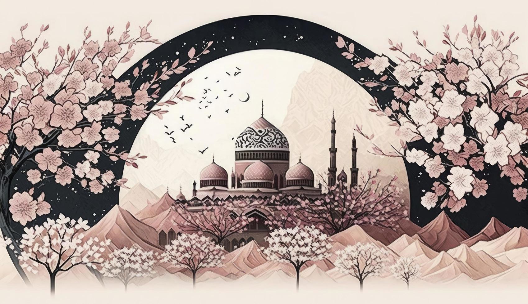 3d illustration of amazing architecture design of muslim mosque ramadan concept, illustration of amazing architecture design of muslim mosque ramadan concept, Generate Ai photo
