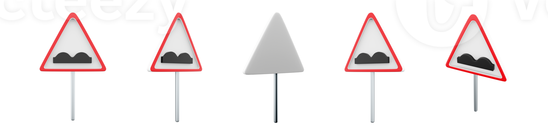3d rendering Rough road trafic sign different positions icon set. 3d render Area with irregularities icon set. Rough road. png