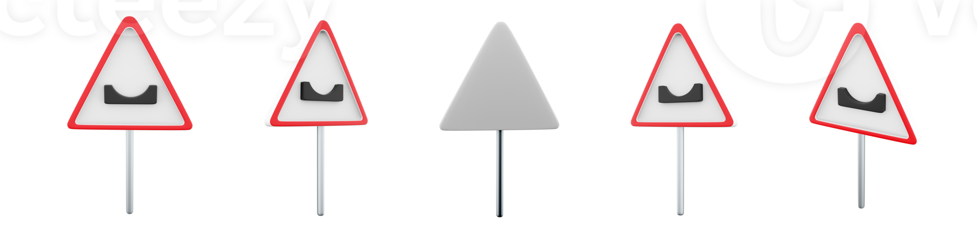 3d rendering hole in the road sign different positions icon set. 3d render road sign concept icon set. Hole in the road. png