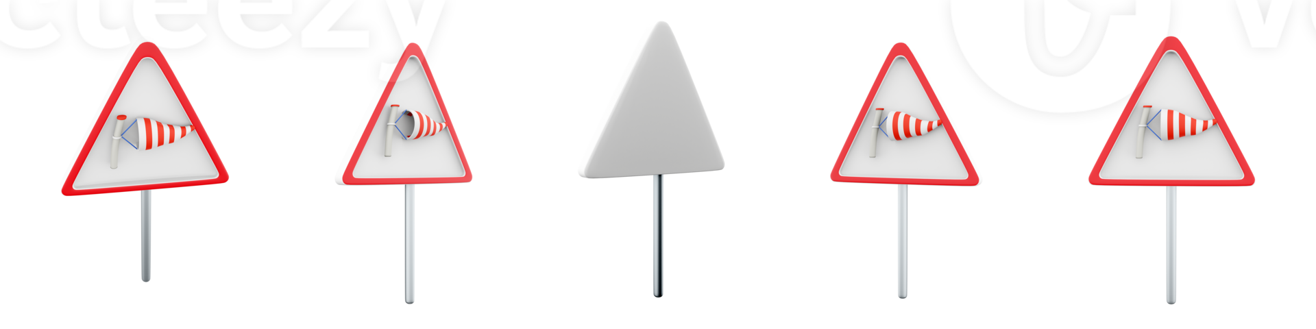 3d rendering side wind road sign different positions icon set. 3d render road sign concept icon set. Side wind. png