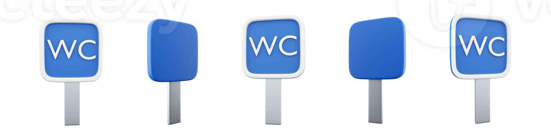 3d rendering wc, toilet road sign different positions icon set. 3d render road sign concept icon set. WC, toilet. png