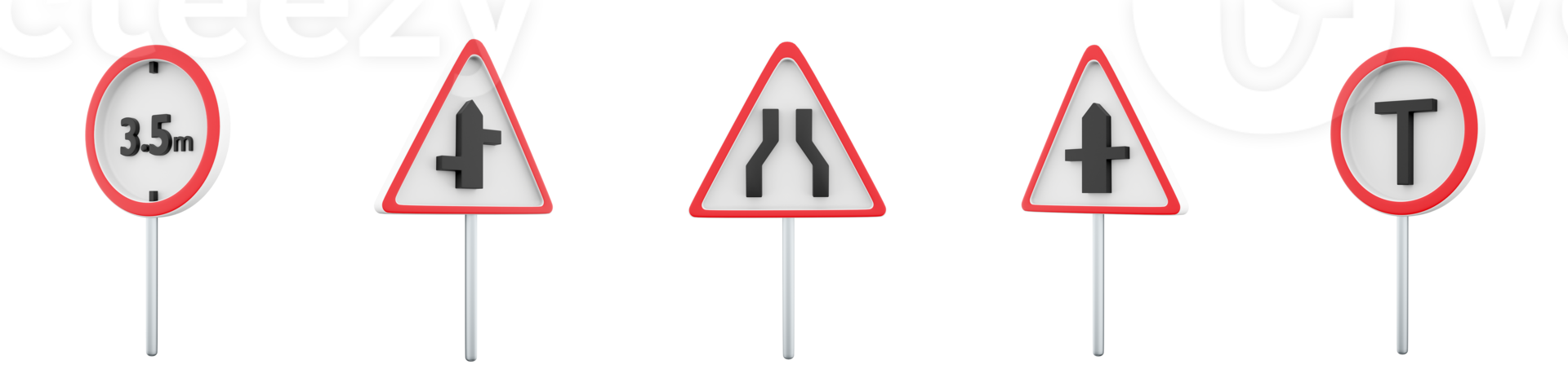 3d rendering T traffic Transport, Intersection with a secondary, onstriction, prohibiting the passage of vehicles with a height of more than 3.5 meters road sign icon set. road sign icon set. png