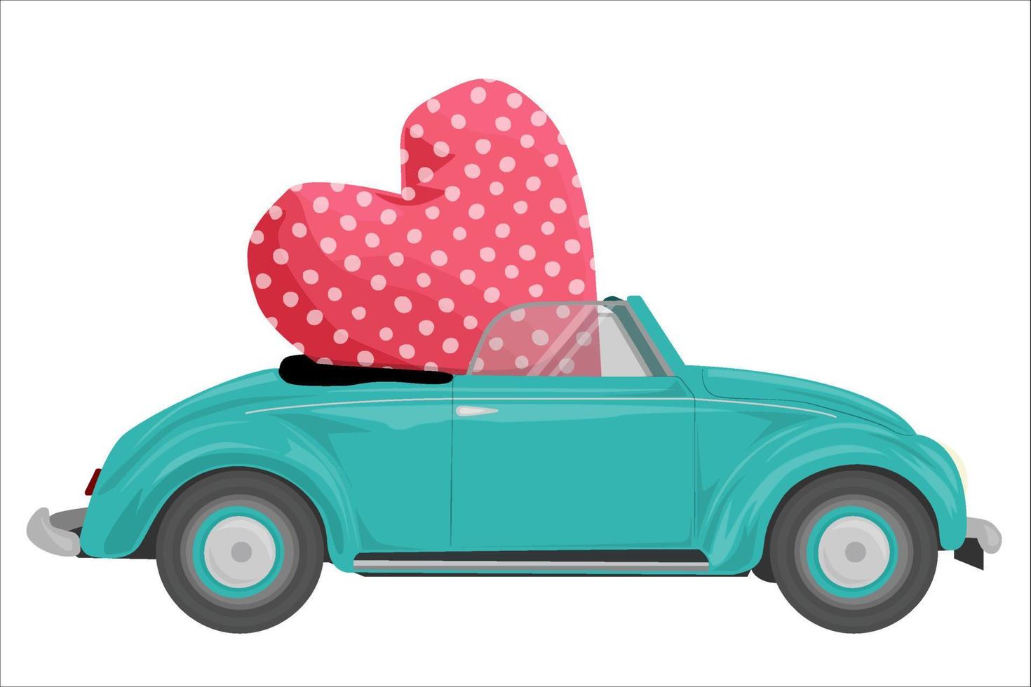 retro car heart polka dot print children's room textile poster postcard valentines day vector