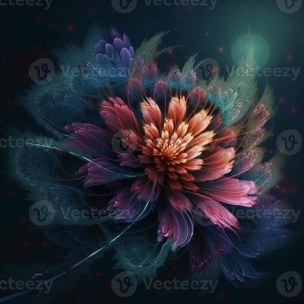 Fantasy luminous flowers with glow light. Gorgeous fantasy flower style unique flowers. photo