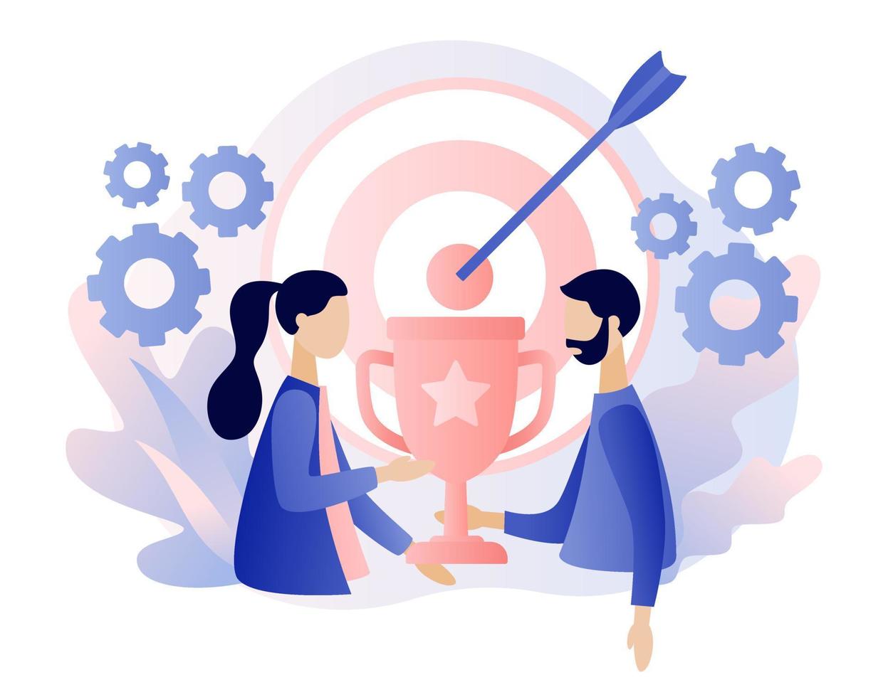 Success concept. Business Team Success, Achievement Concept. Tiny People with Prize, Cup. Modern flat cartoon style. Vector illustration on white background