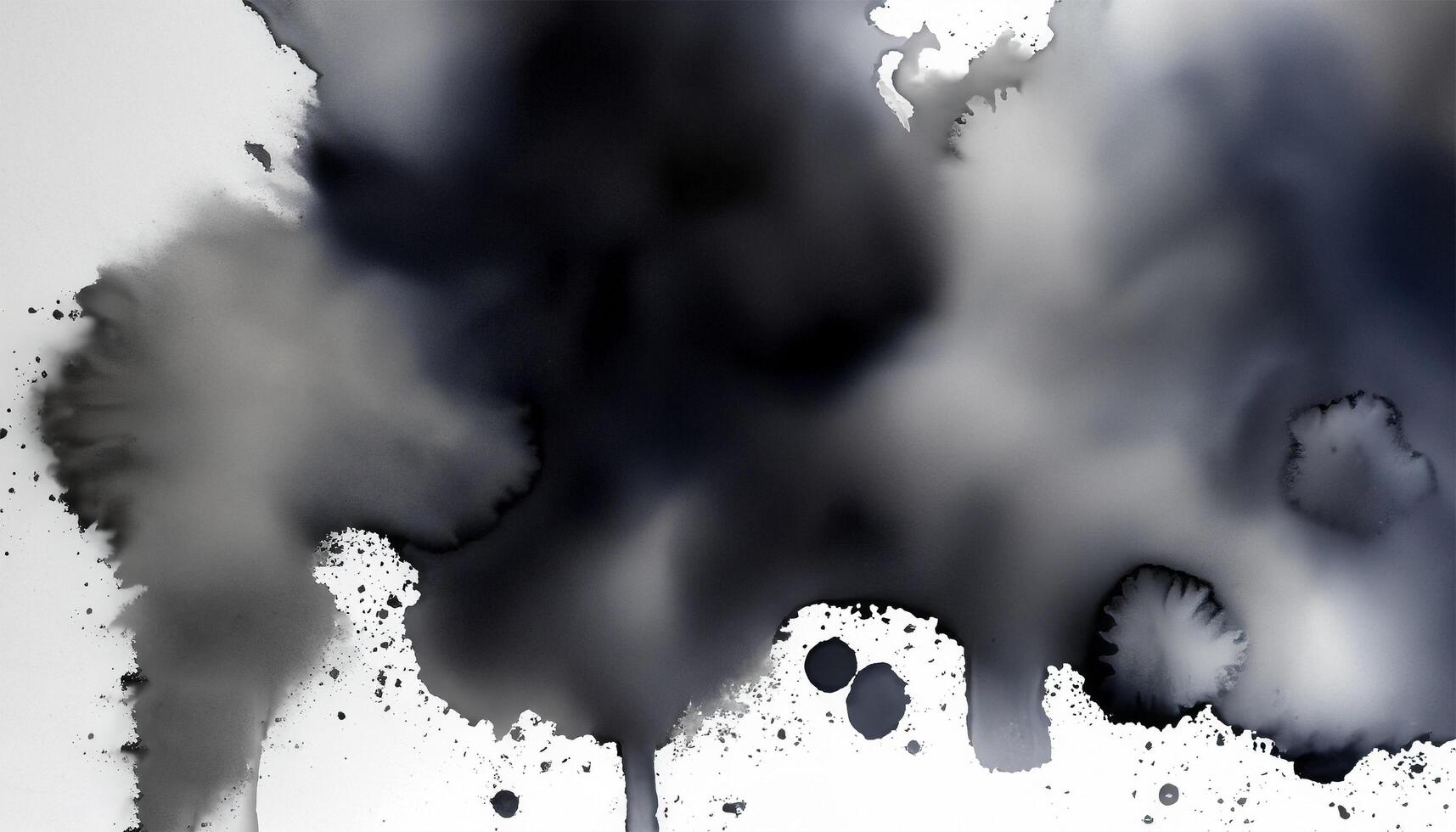 abstract smudged watercolor ink splats black colors, Ai photo