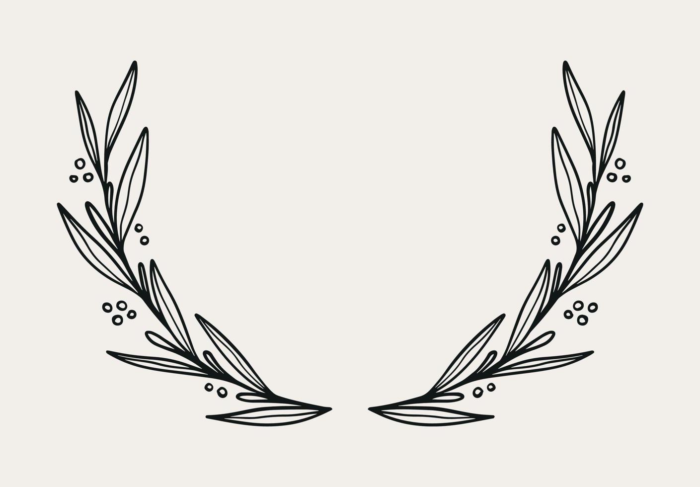 Black decorative Circle floral frame. Vector Wreath with branches, herbs, plants, leaves