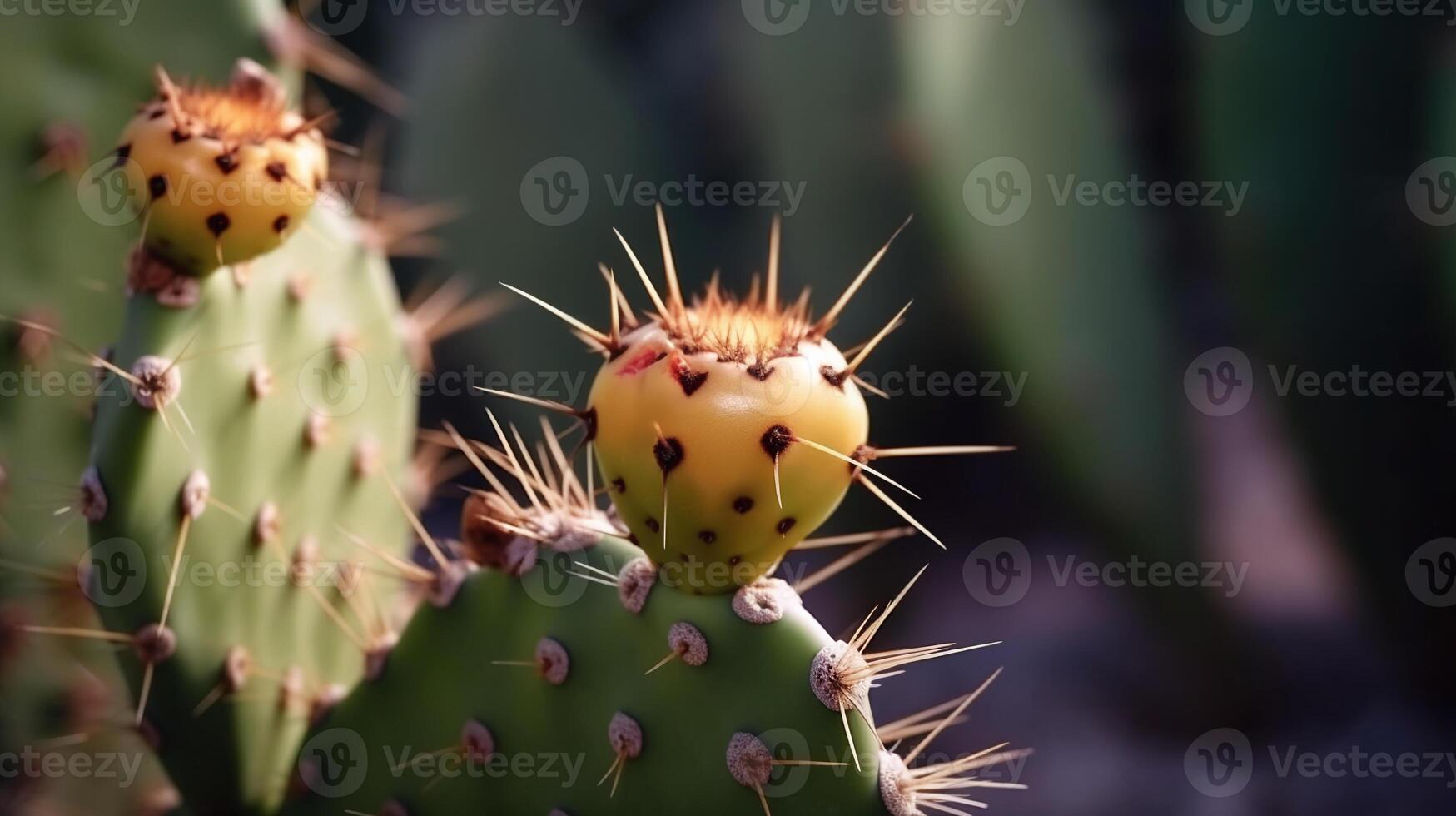 Red yellow cactus fruit close up Prickly pear, Opuntia. Natural plant background, copy space, botanical and exotic food photo
