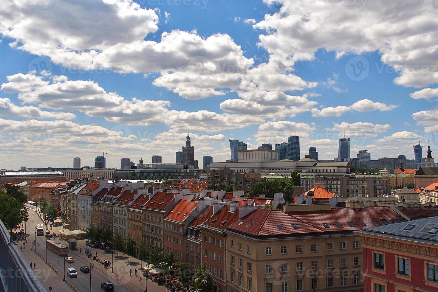 A view from above of the Warsaw old city and the surrounding buildings on a summer  day photo