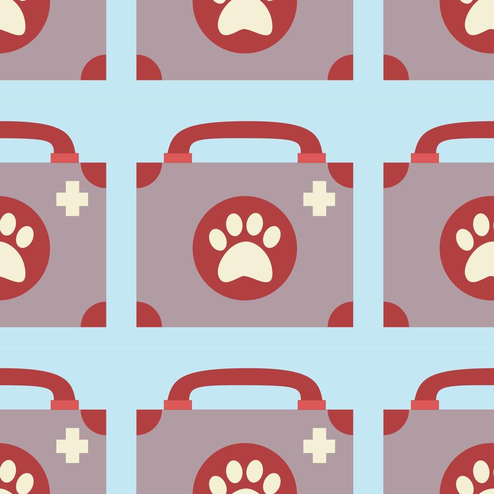 Pattern with first aid kit for animals, cats, dogs, pet care. vector
