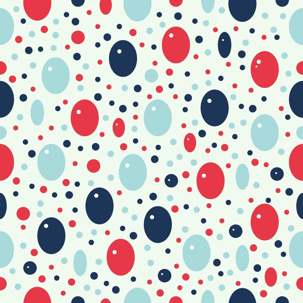 Abstract seamless pattern with bubbles. Red, blue circle spots on white background. Vector illustration