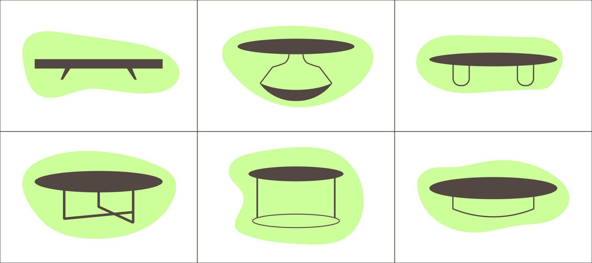Set of six coffee tables icons on a abstract shapes backgrounds. Furniture outline icons. vector
