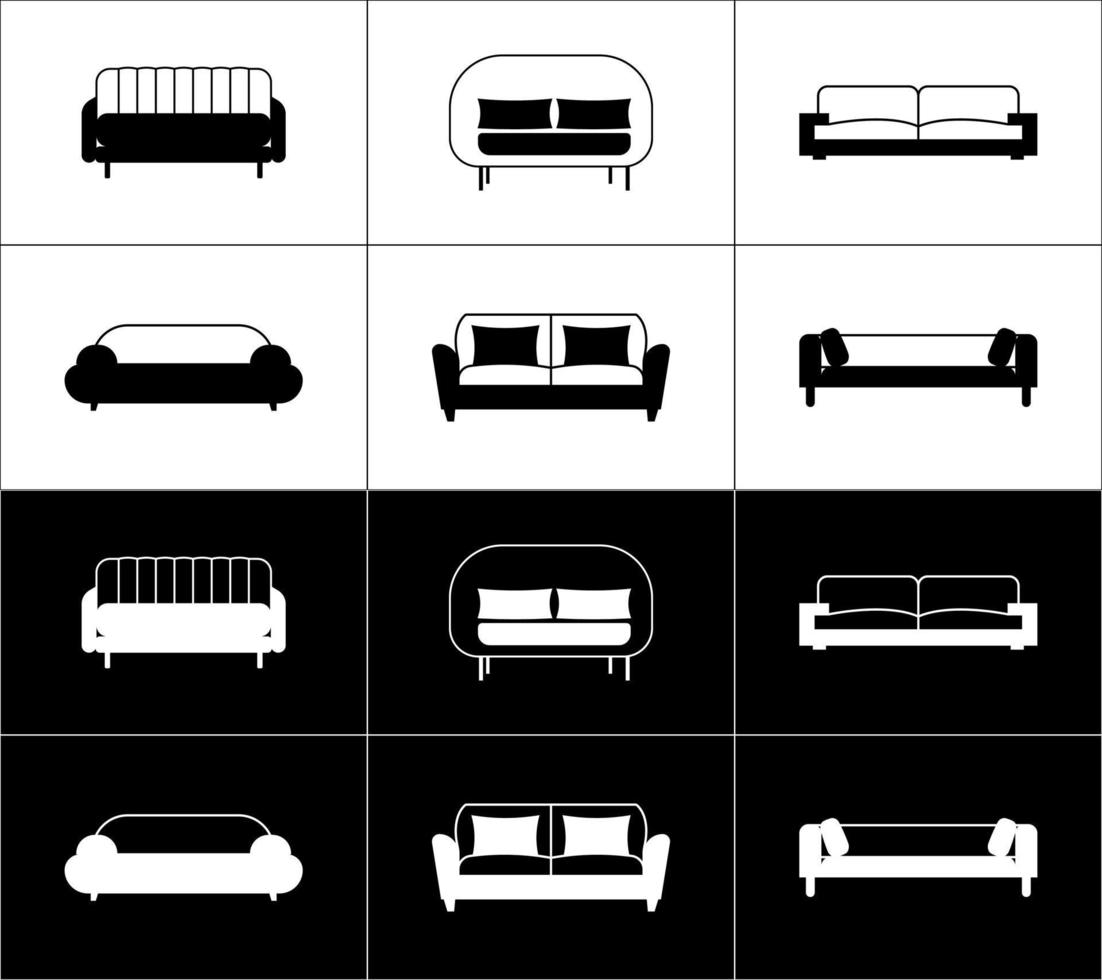 Sofa icons set. Furniture outline icons. Black and white. vector