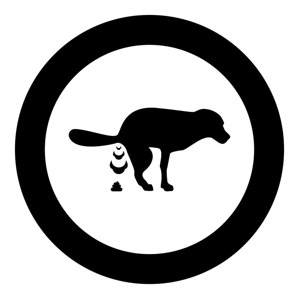 Dog defecation poke pooping pet feces doing its toilet concept of place for walking with animals shit site excrement canine icon in circle round black color vector illustration image solid outline