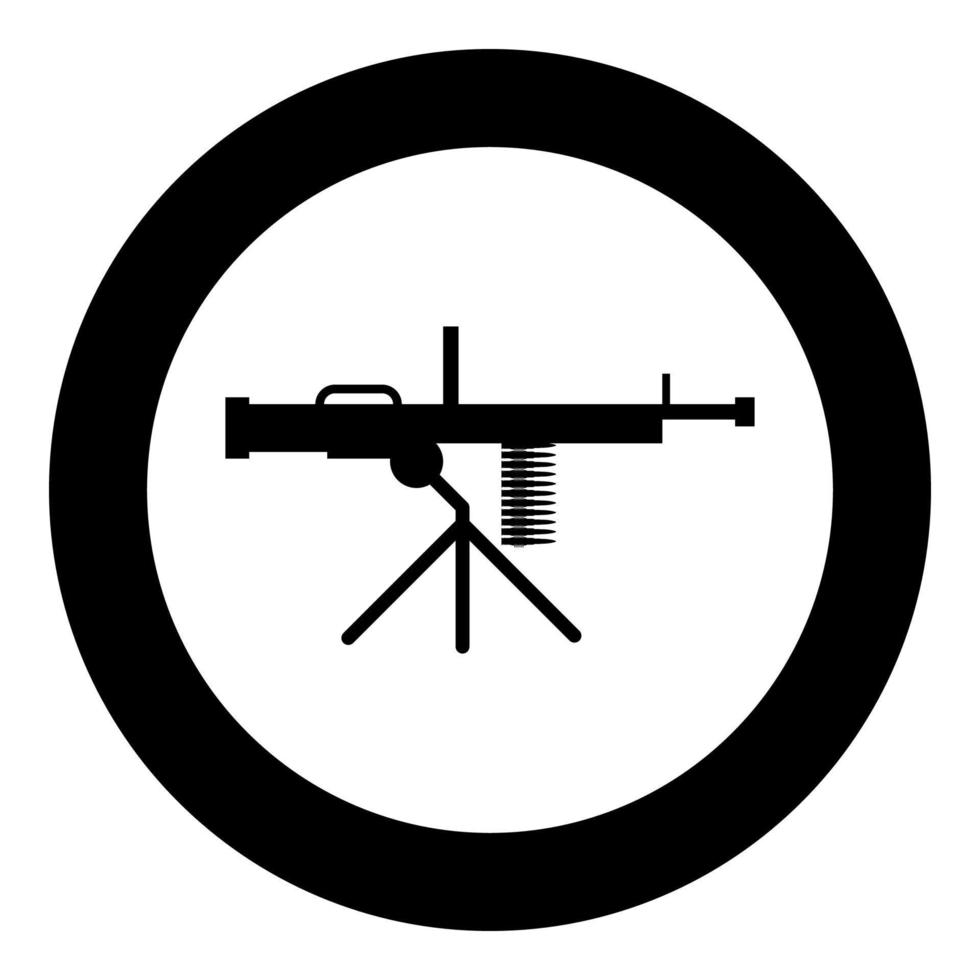 Machine-gun weapon icon in circle round black color vector illustration image solid outline style