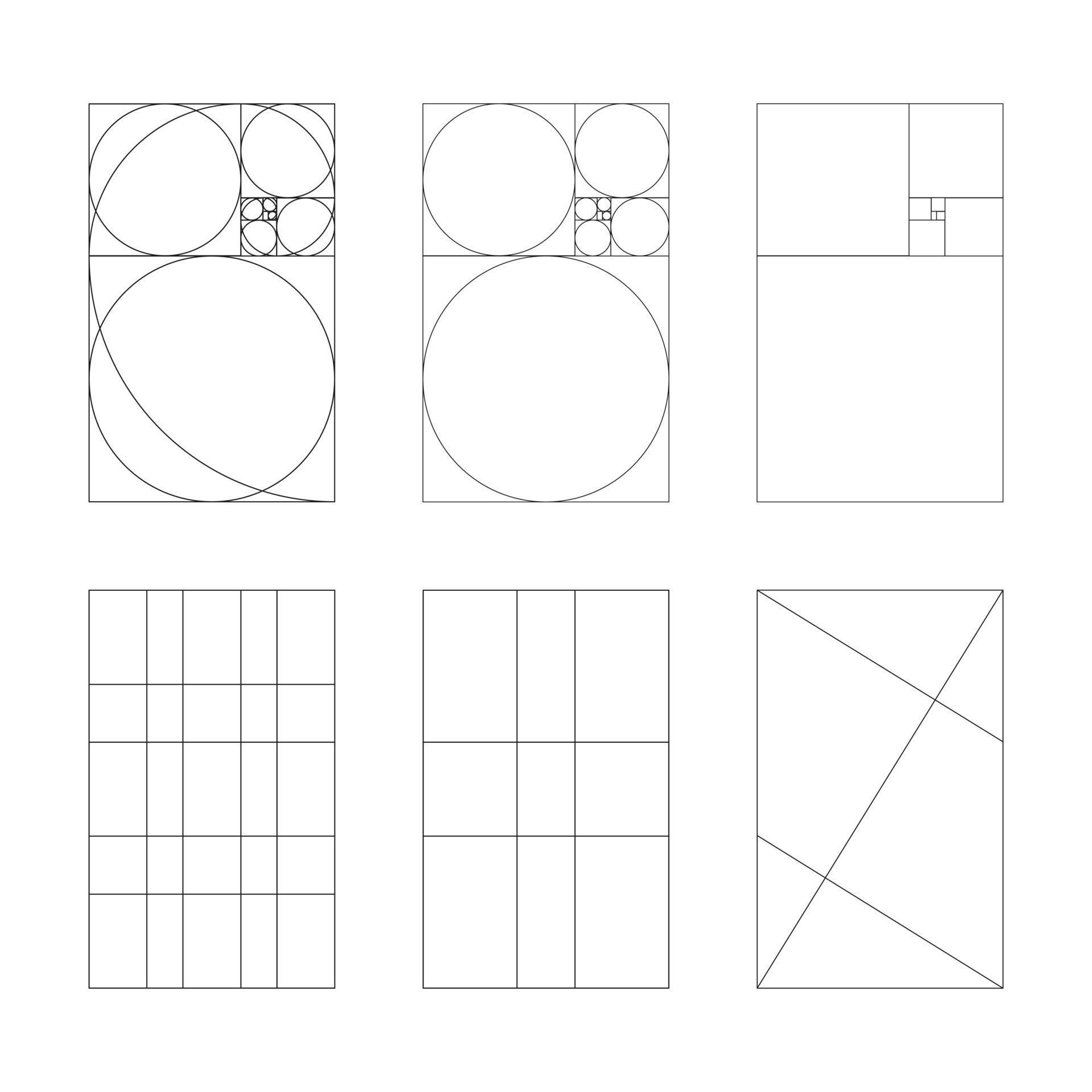 Golden ratio template set. Method golden section. Fibonacci array ...