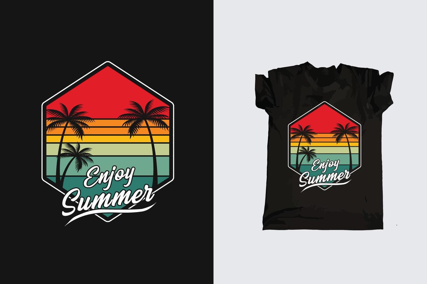 Clásico retro puesta de sol verano playa camiseta diseño para verano vibraciones solo, California playa disfrutar verano con palma arboles silla de cubierta paraguas camiseta gráficos bandera, póster, volantes vector ilustración