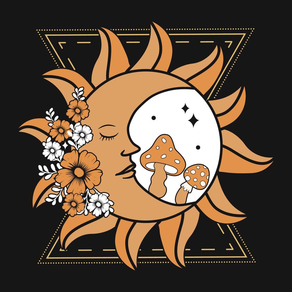Boho Mystical Sun Moon Vector T-shirt Design